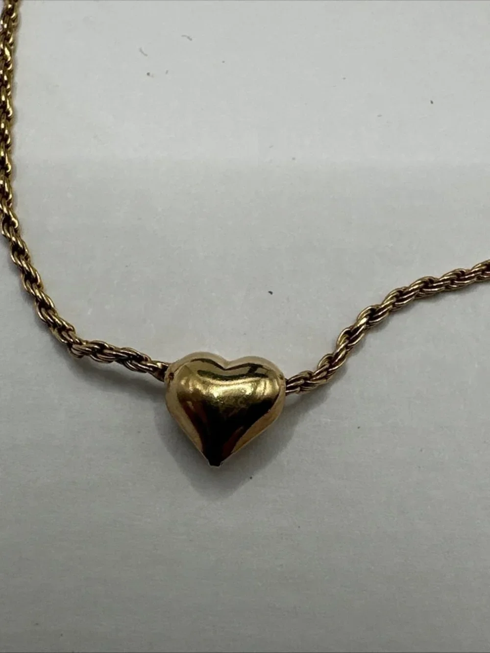 Dyadema 14k YG Plated Solid Sterling Silver Heart Charm Rope Bracelet 6.5 +1” Ex